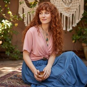 Traditions Pink Crossover Short Sleeve Stretchy Detailed Waist Top Size 2X